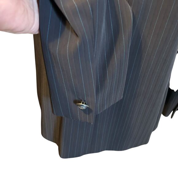 Tahari Arthur S. Levine Blazer Pin Black Striped SZ 14 Lined Contrasting Trim - Picture 9 of 10